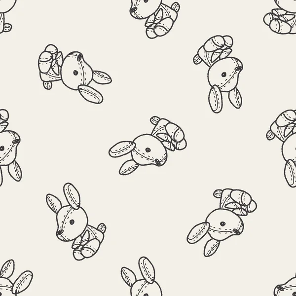 Rabbit docka doodle sömlös bakgrund — Stock vektor