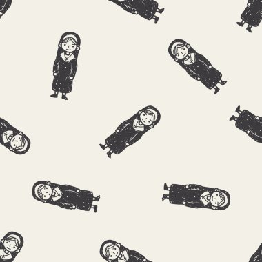 Rahibe doodle Dikişsiz desen arka plan
