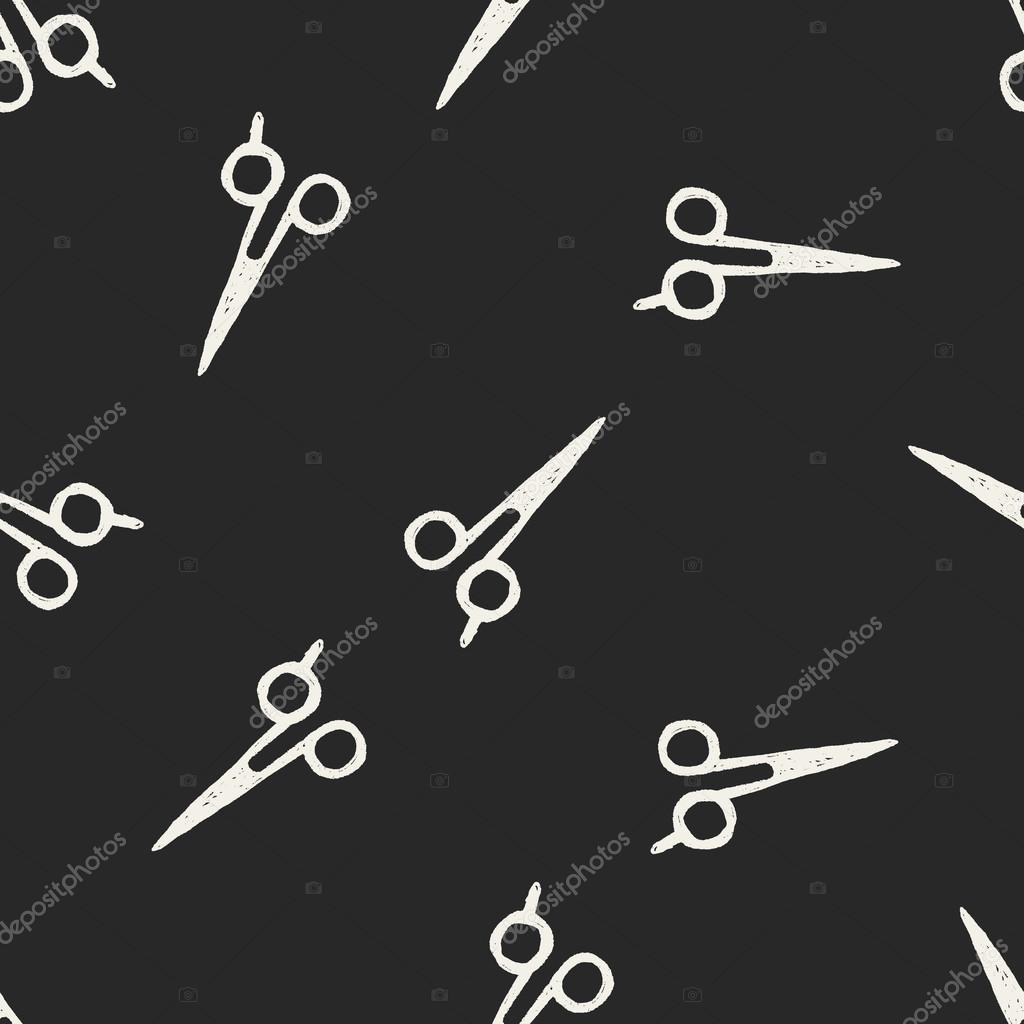 Hair cutting scissor doodle seamless pattern background — Stock Vector