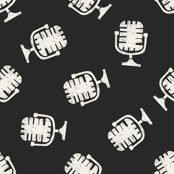 Microphone doodle fond de motif sans couture — Image vectorielle