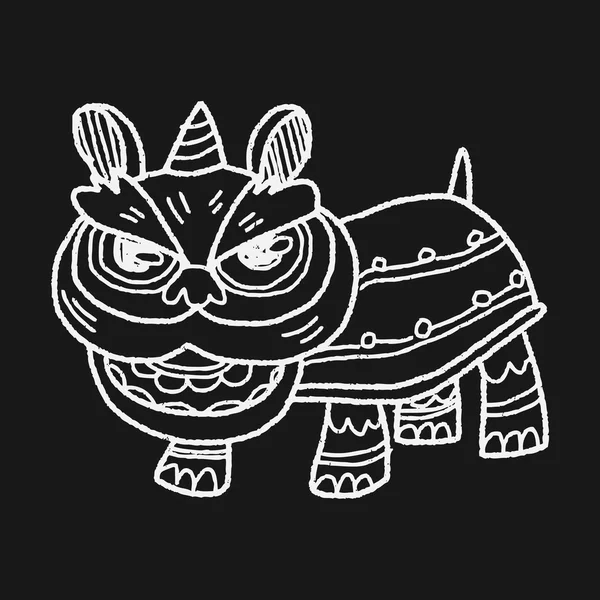 Chinesisches Neujahr: Drache und Löwe tanzen Kopf-Doodle — Stockvektor
