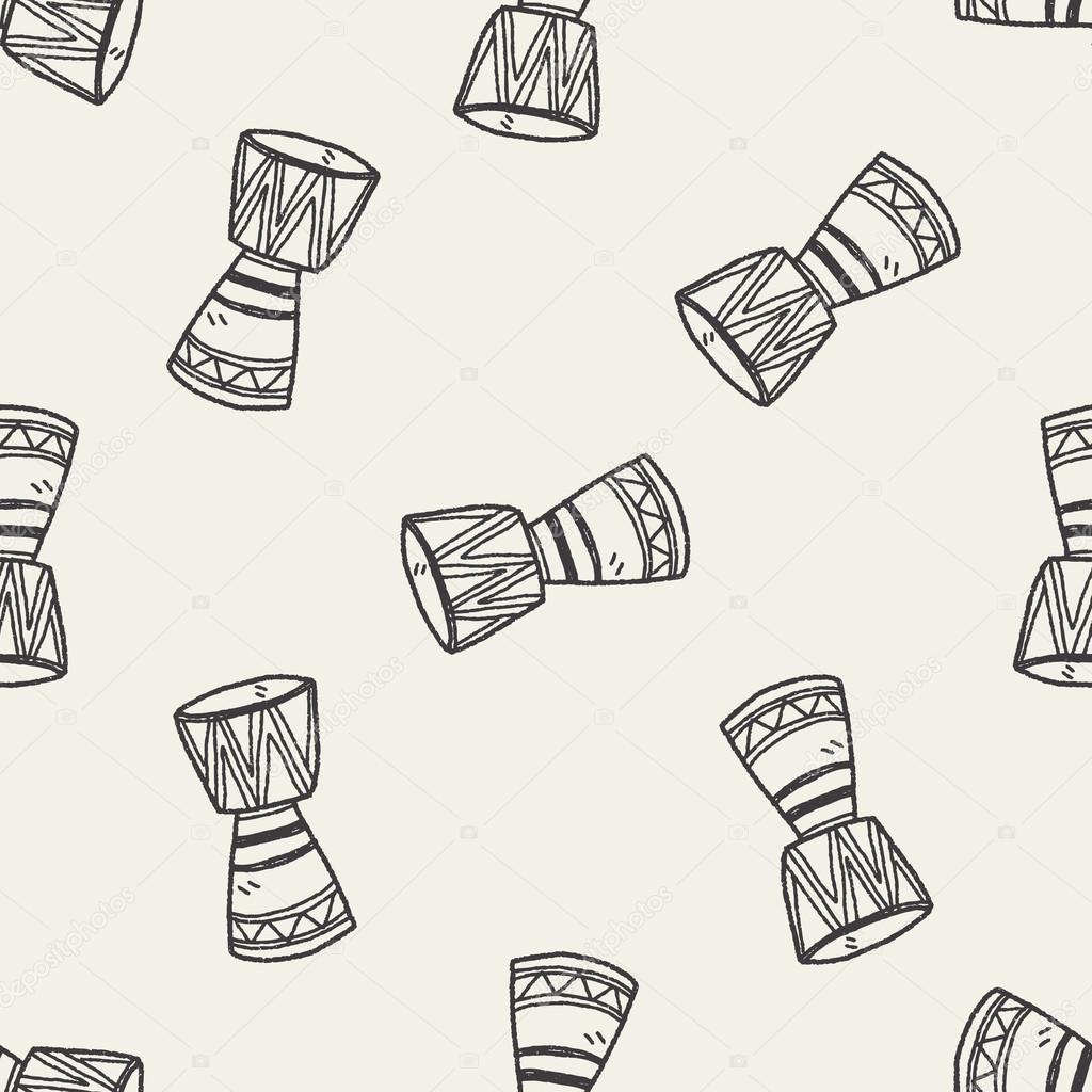 African drum doodle seamless pattern background