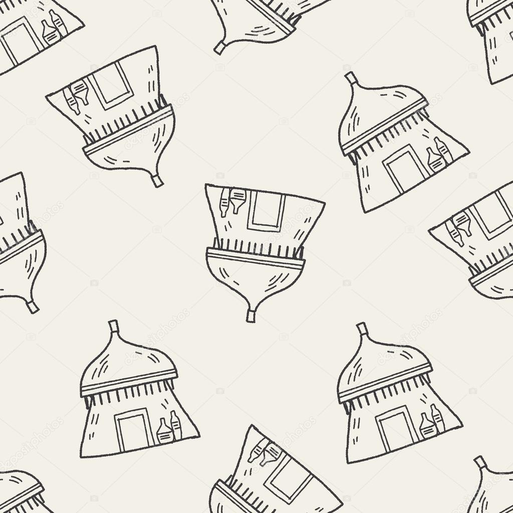 African house doodle seamless pattern background