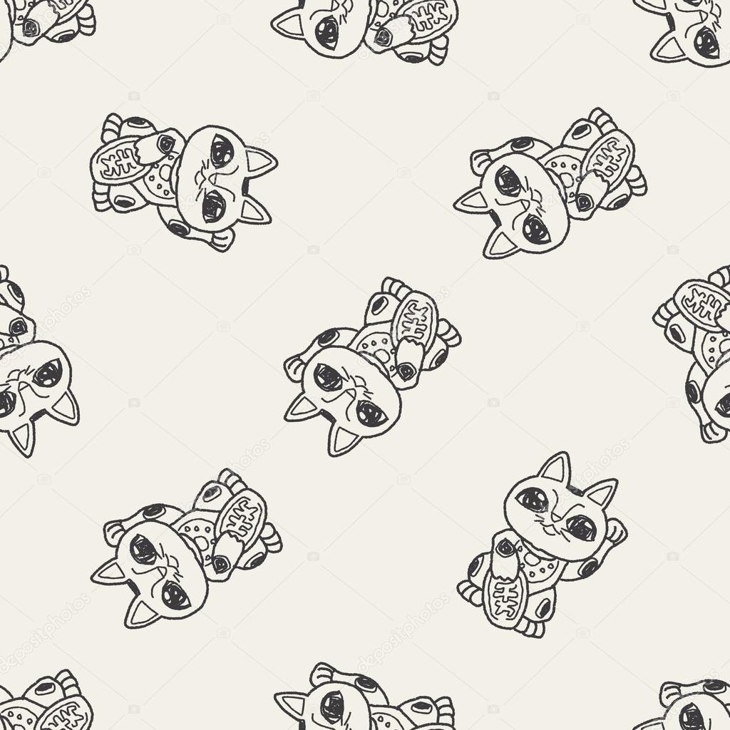 Lucky Cat doodle seamless pattern background