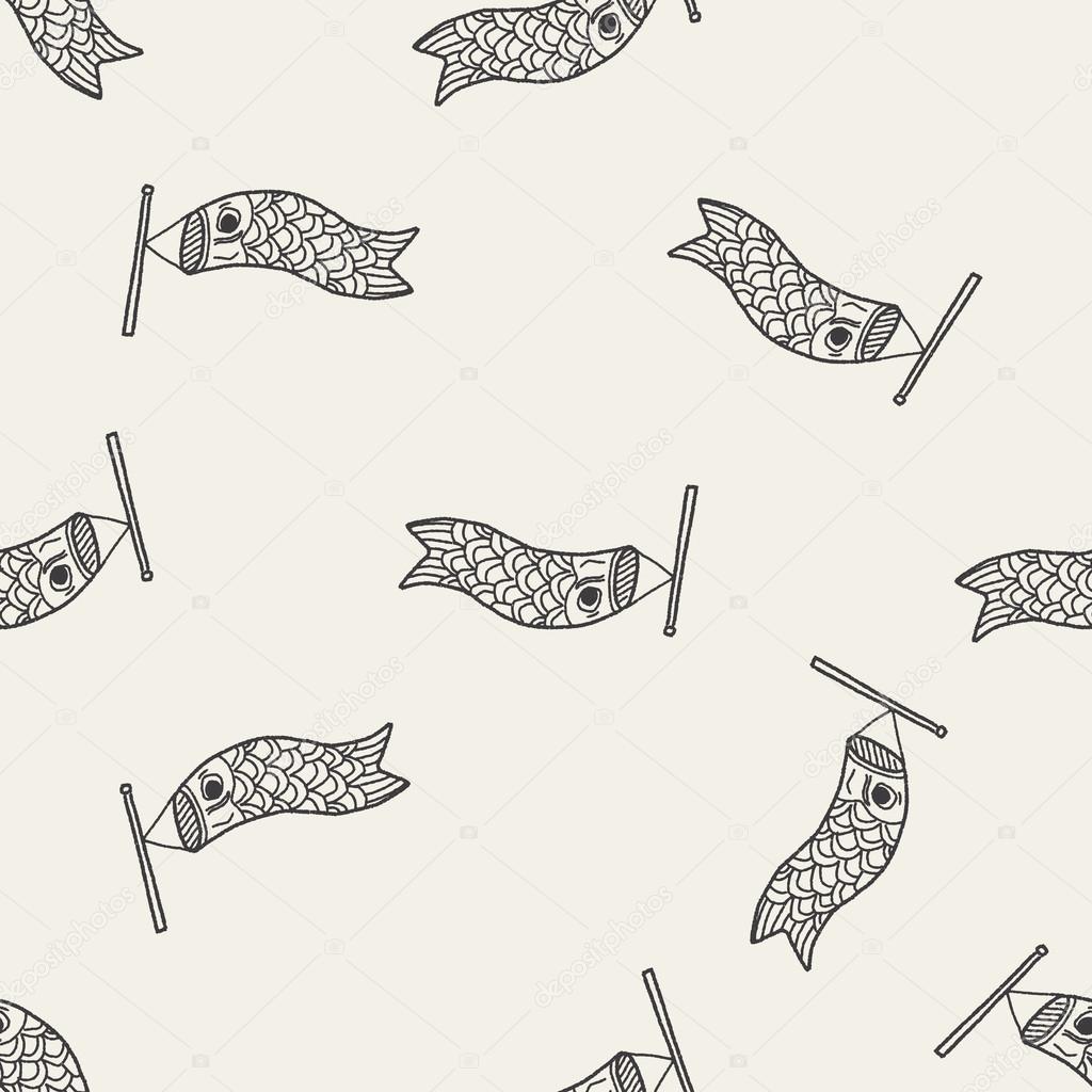 Japanese  kite doodle seamless pattern background