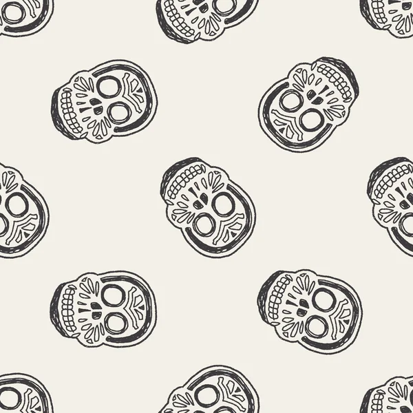 Calavera mexicana doodle patrón sin costuras fondo — Vector de stock