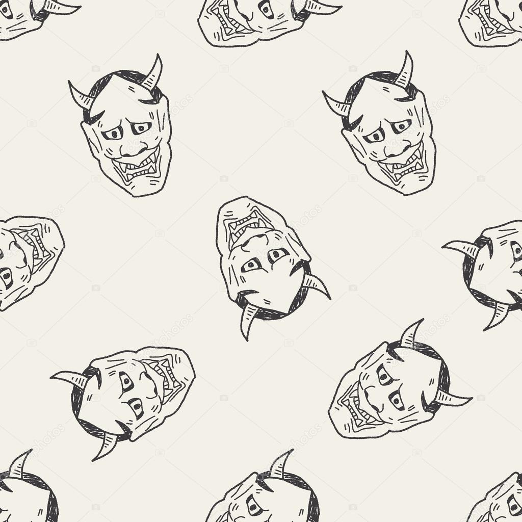 Japan ghost mask doodle seamless pattern background