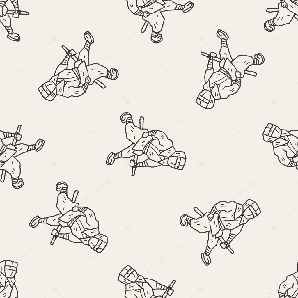 ninja doodle seamless pattern background