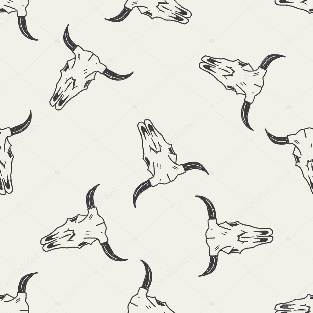 cow skull doodle seamless pattern background