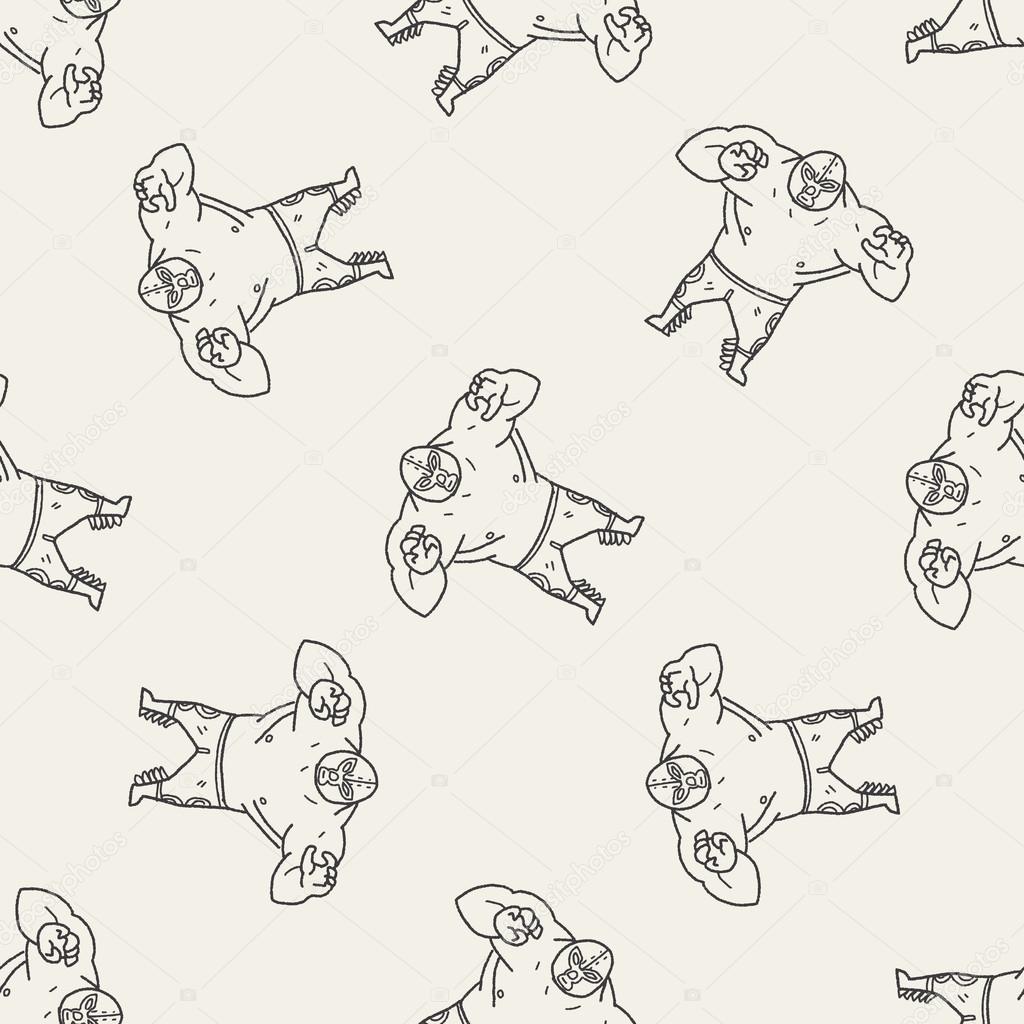 mexican wrestler doodle seamless pattern background