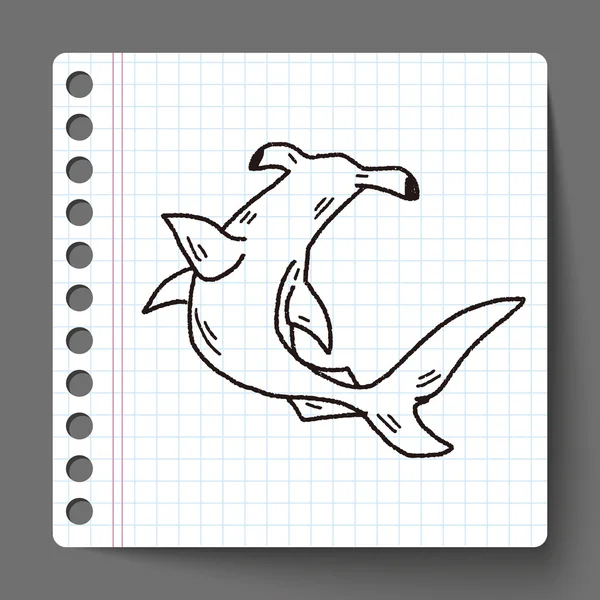 Hammerhead doodle hiu - Stok Vektor