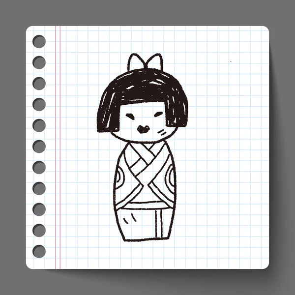 Poupée japonaise doodle — Image vectorielle