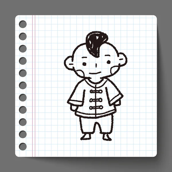 Chinese boy doodle — Stock Vector