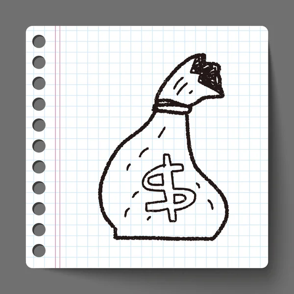 Geld tas doodle tekening — Stockvector