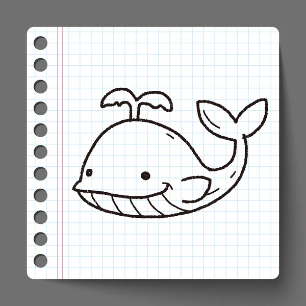 Doodle ikan paus - Stok Vektor