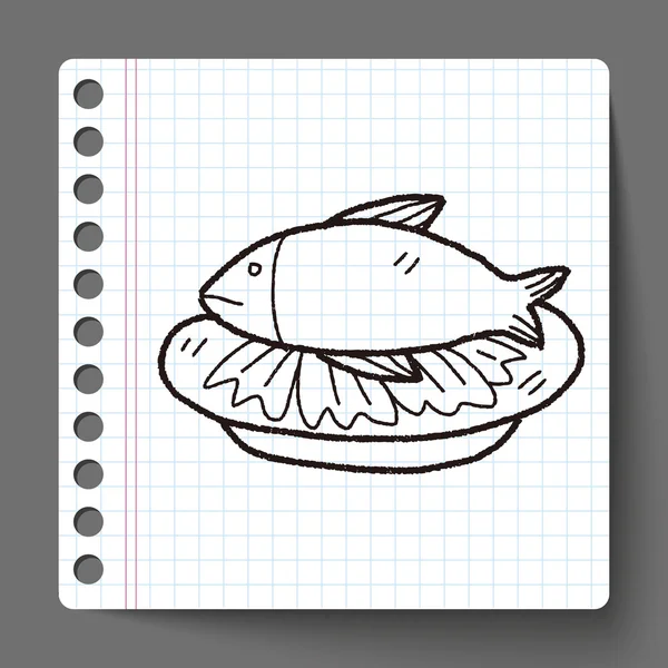 Doodle de comida de peixe — Vetor de Stock