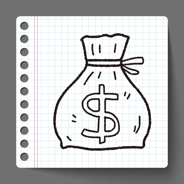 Doodle geld tas — Stockvector