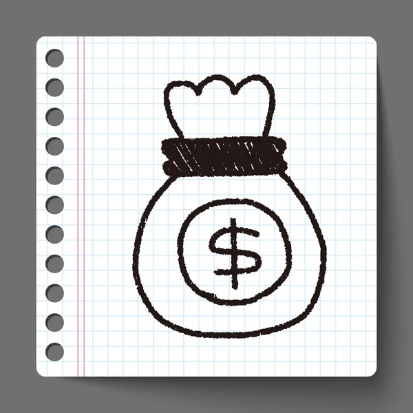 Geld tas doodle tekening — Stockvector