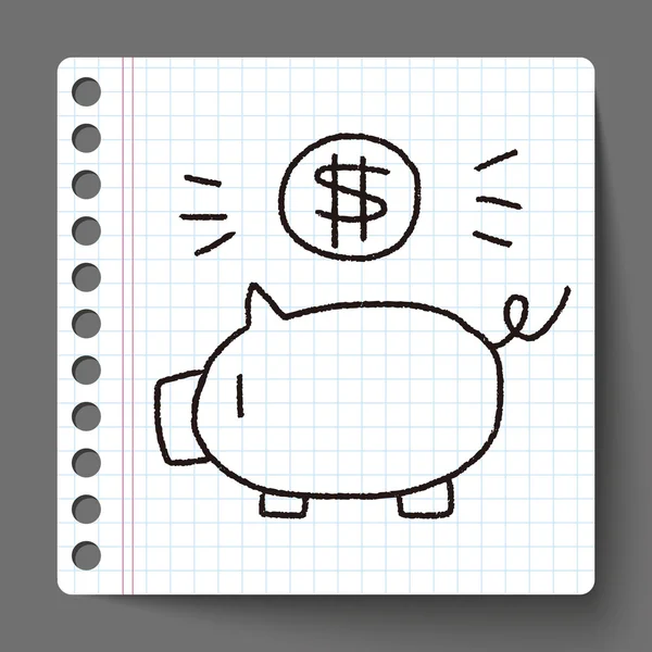 Doodle pig money bank — Stock Vector