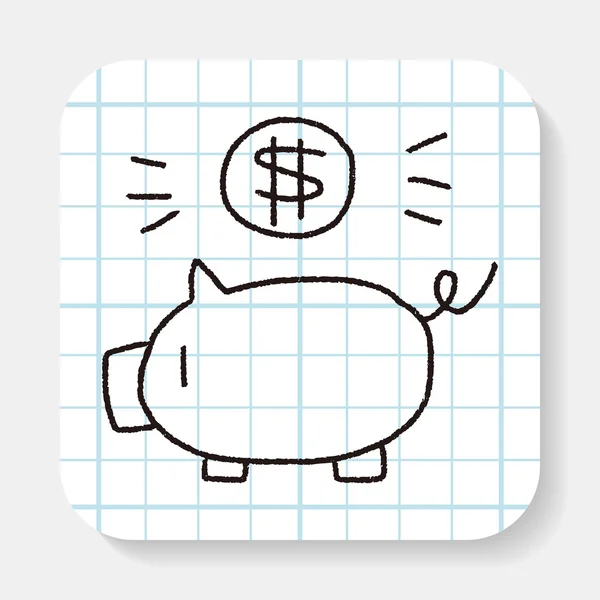 Doodle varken geld bank — Stockvector