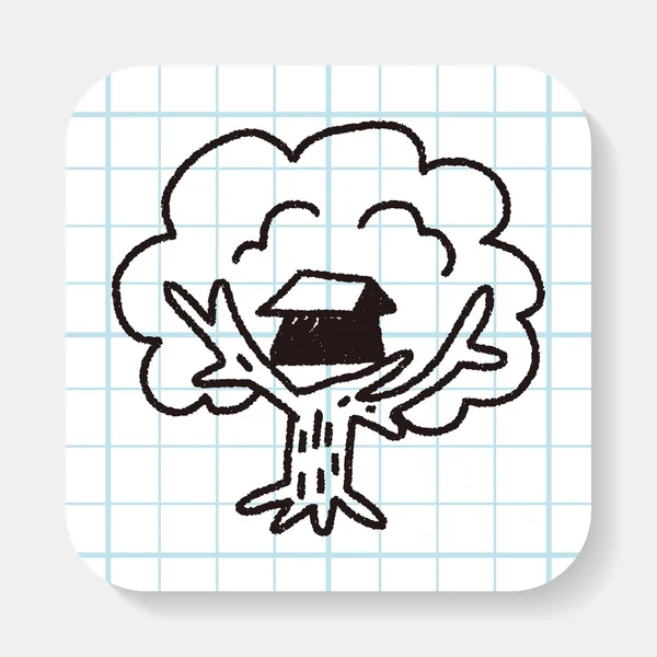 Doodle árbol casa — Vector de stock