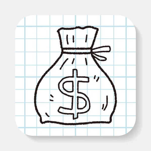 Doodle geld tas — Stockvector