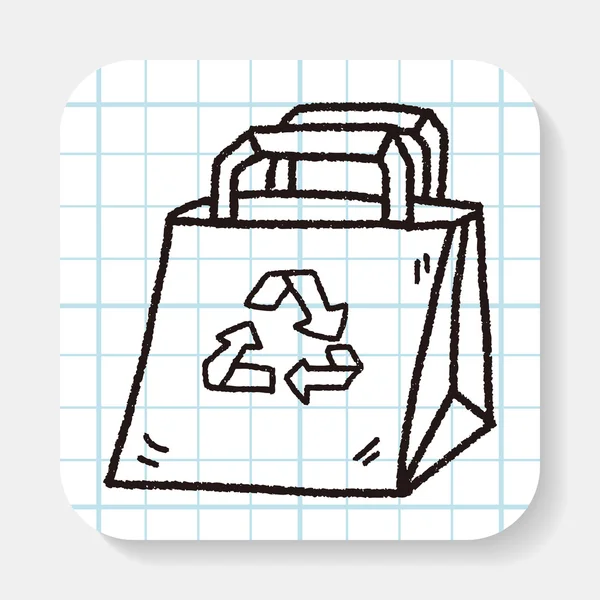 Umweltschutzkonzept; Recycelte Einkaufstasche; Doodle — Stockvektor