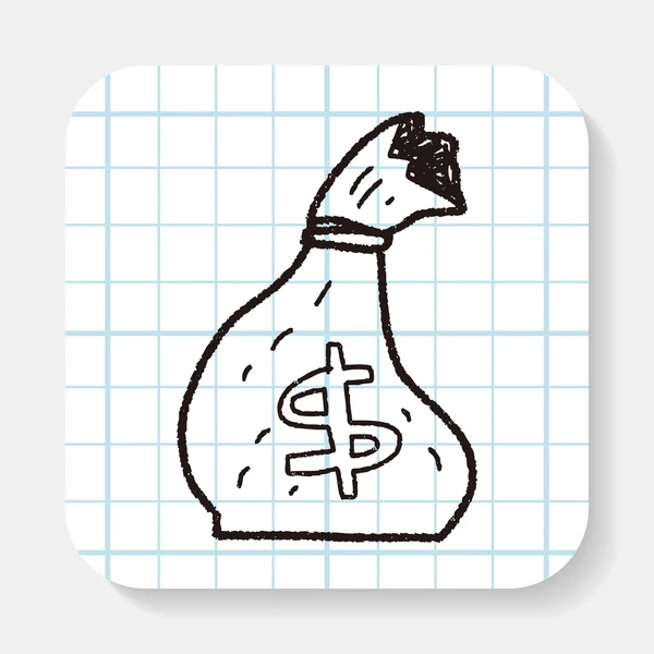 Dinheiro saco doodle desenho — Vetor de Stock