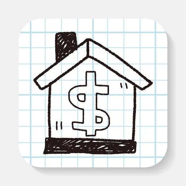 Huis geld doodle — Stockvector