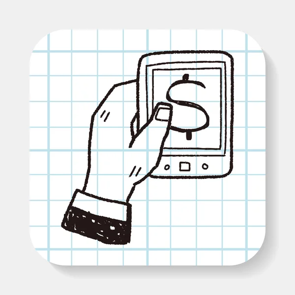 Geld mobiele doodle — Stockvector