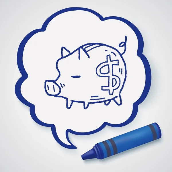 Doodle varken geld bank pictogram element — Stockvector