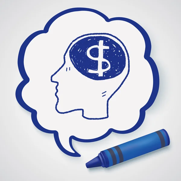 Hersenen geld doodle pictogram element — Stockvector
