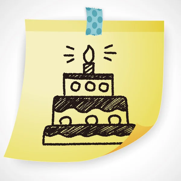 Doodle cumpleaños pastel vector ilustración — Vector de stock