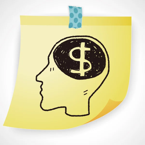 Hersenen geld doodle pictogram element — Stockvector