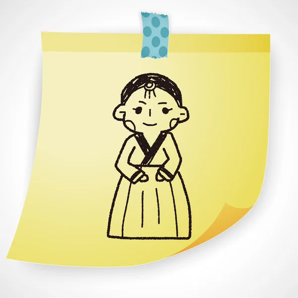 Corea donna doodle icona elemento — Vettoriale Stock