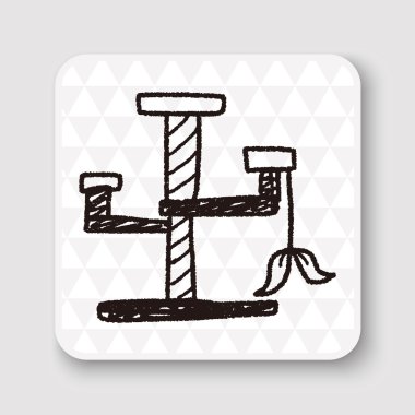 Evde beslenen hayvan kedi ağaç doodle vektör çizim