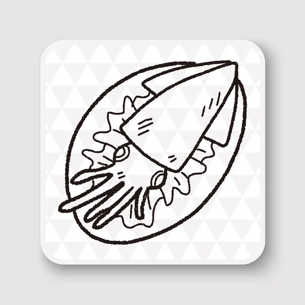 Calamar alimento doodle vector ilustración — Vector de stock