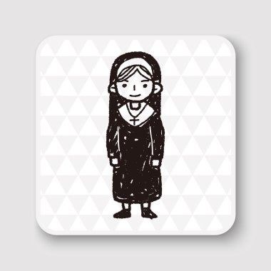 Rahibe doodle vektör çizim