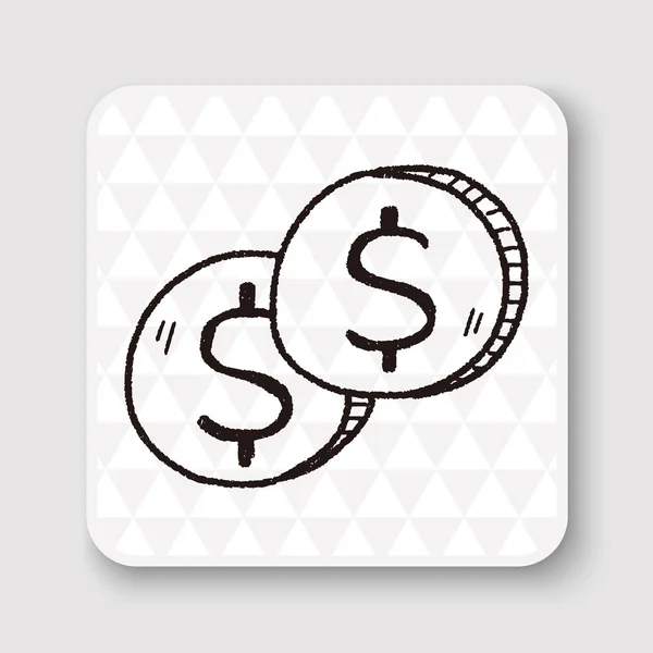 Doodle geld munt vectorillustratie — Stockvector