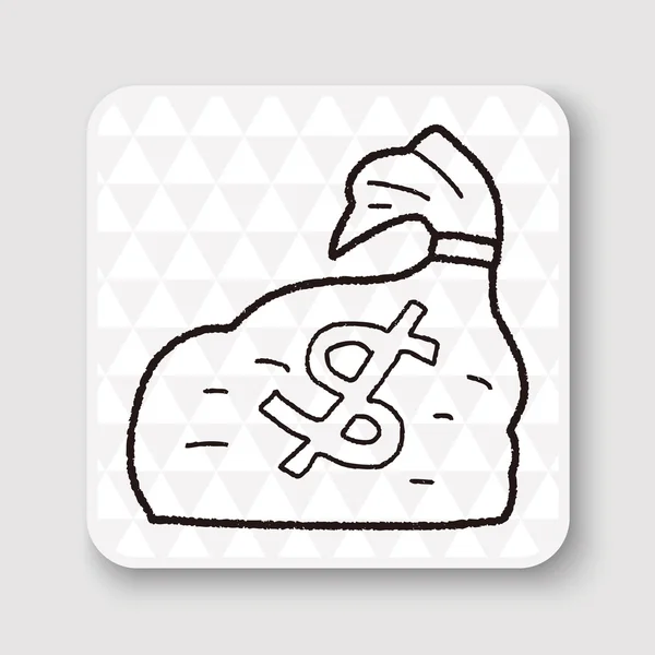 Geld tas doodle vectorillustratie — Stockvector