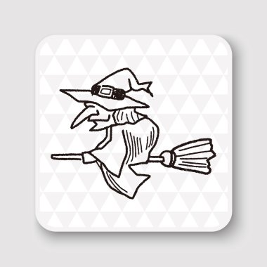 Cadı doodle vektör çizim