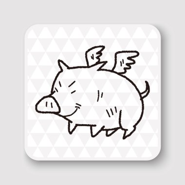 uçan domuz doodle vektör çizim vektör çizim
