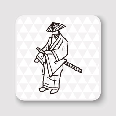 samuray doodle vektör çizim