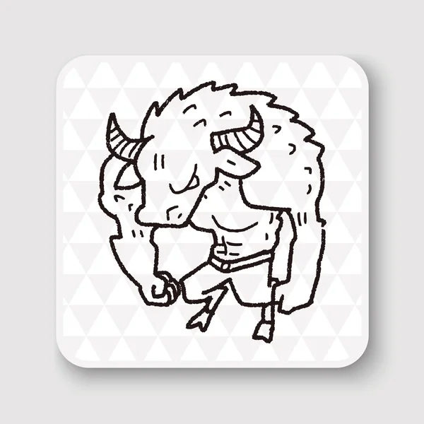 Bull monstrum doodle vektorové ilustrace — Stockový vektor