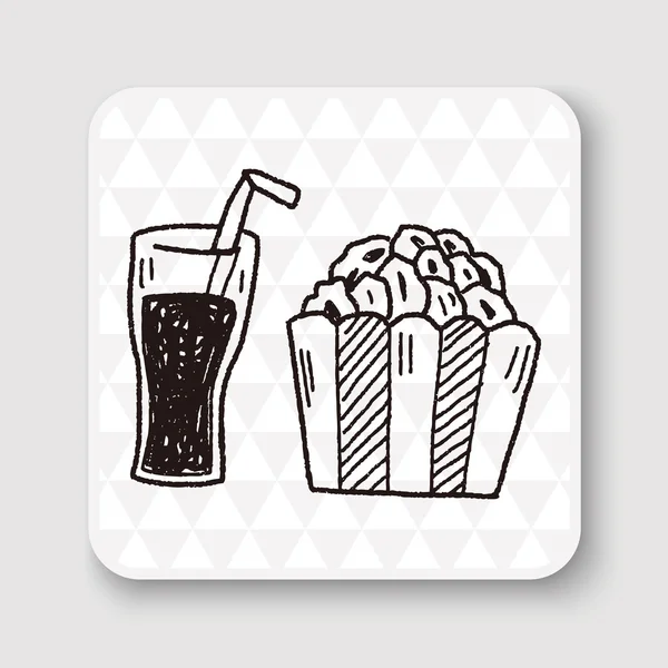 Popcorn und Drink Doodle Vektor Illustration — Stockvektor