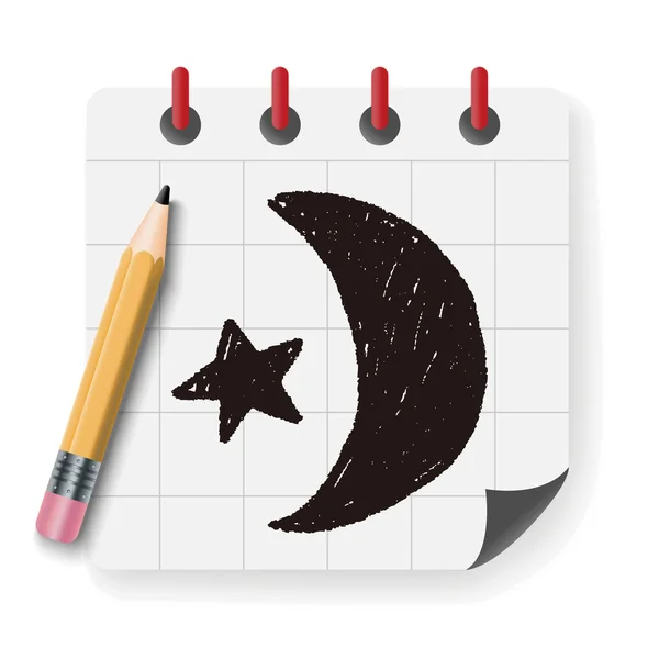 Mond und Stern Doodle Zeichnung Vektor Illustration — Stockvektor