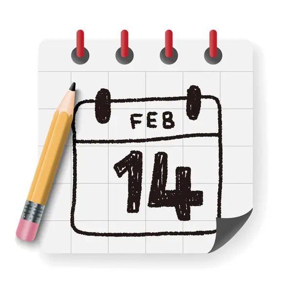 Calendario San Valentino doodle disegno vettoriale illustrazione — Vettoriale Stock