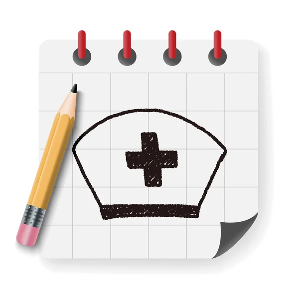 Krankenschwester Hut Doodle Zeichnung Vektor Illustration — Stockvektor