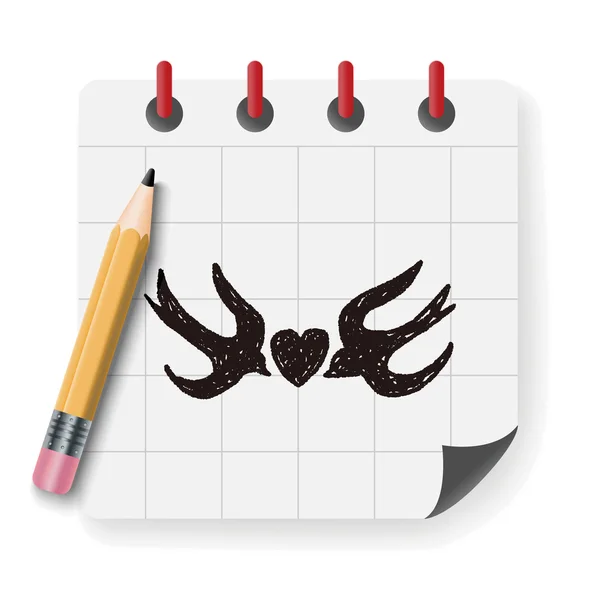Amour oiseau doodle vecteur illustration — Image vectorielle
