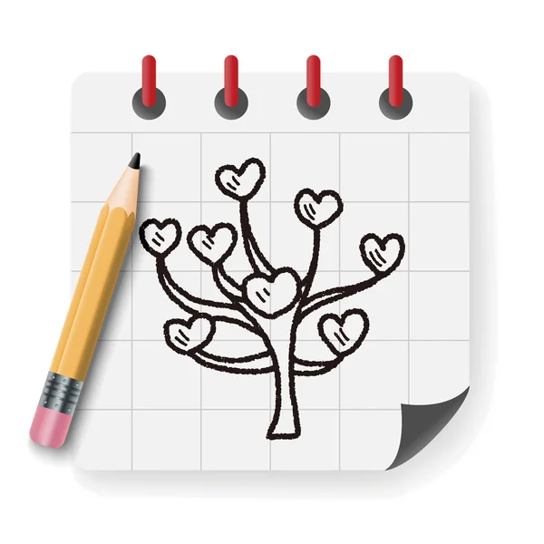 Árbol de amor garabato vector ilustración — Vector de stock